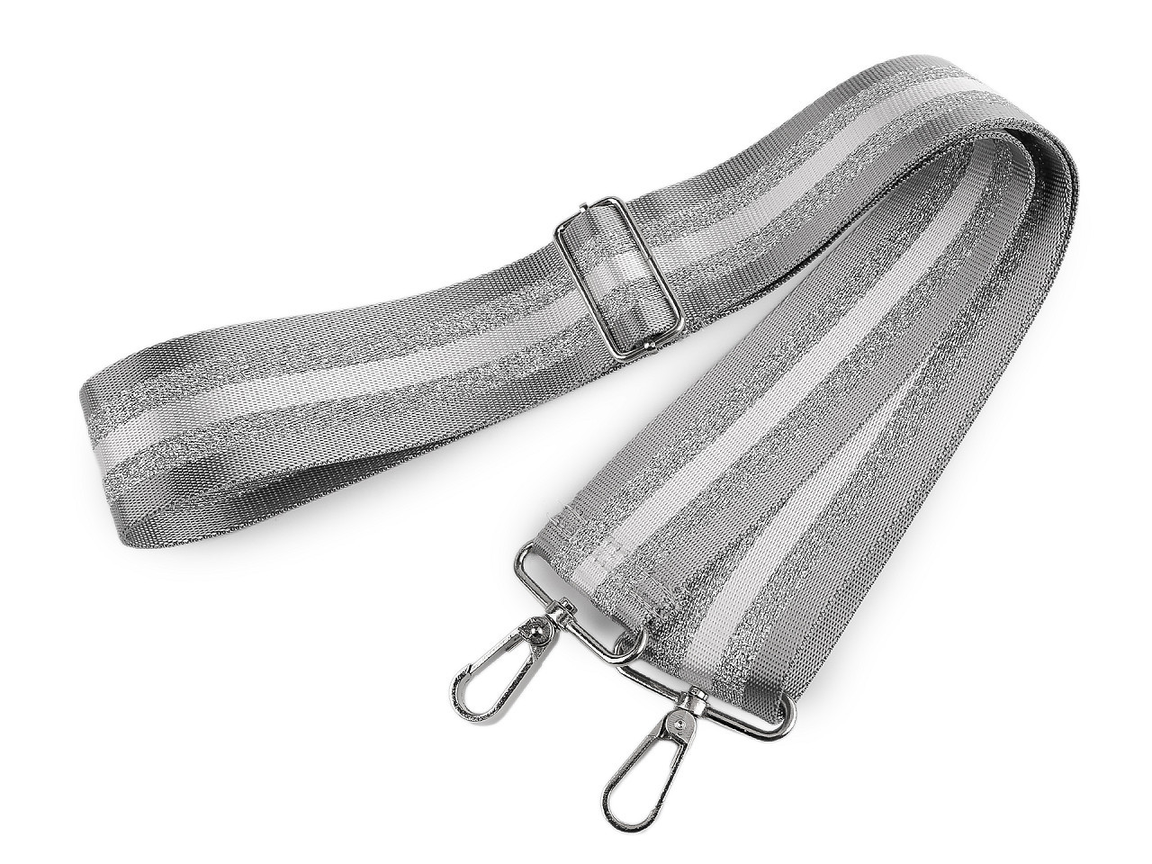 Popruh na tašku s karabinami šíře 5 cm, barva 4 šedá světlá stříbrná
