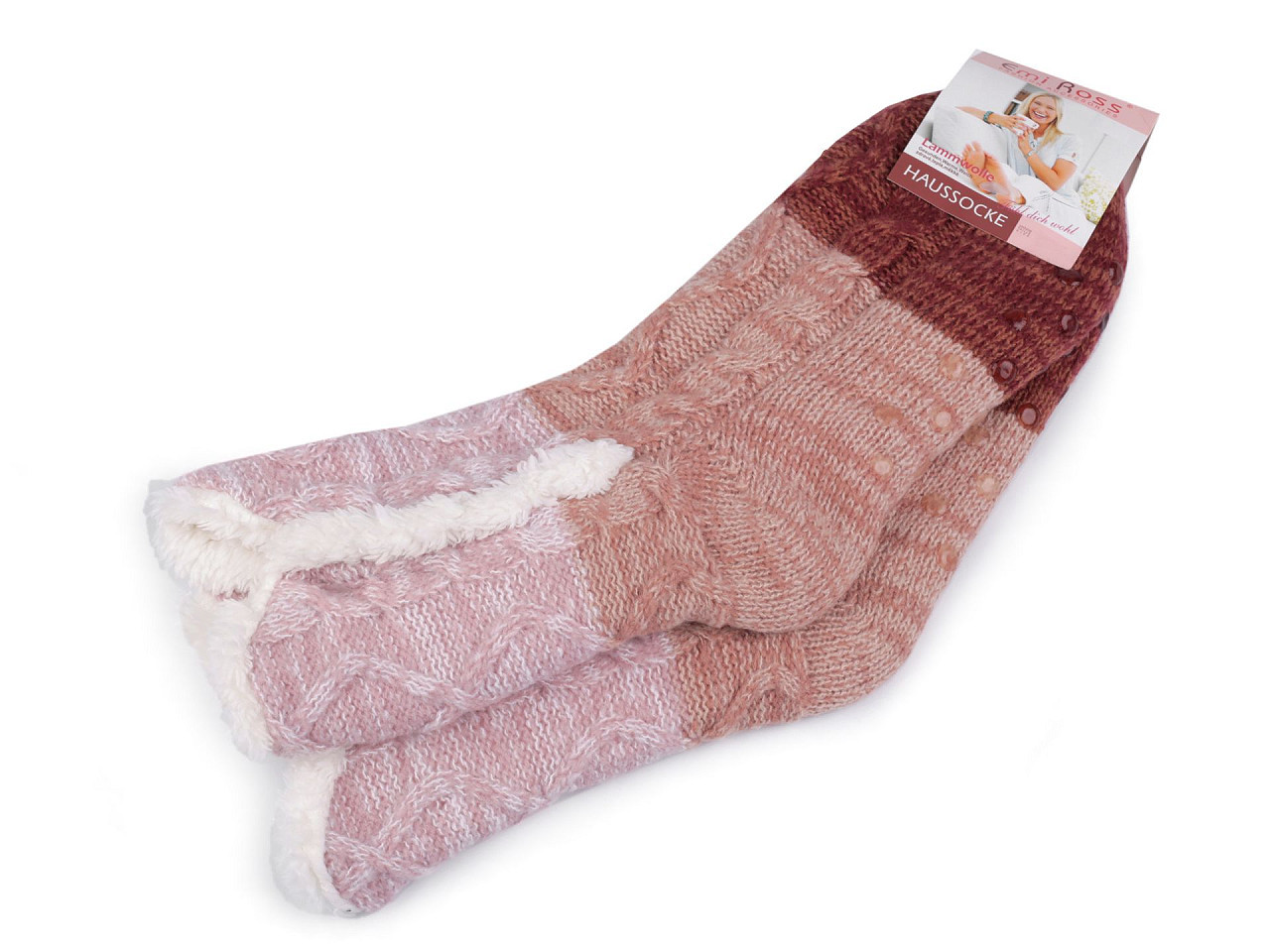 Ponožky zimní s kožíškem a protiskluzem Emi Ross, barva 15 (35-38) starorůžová sv.