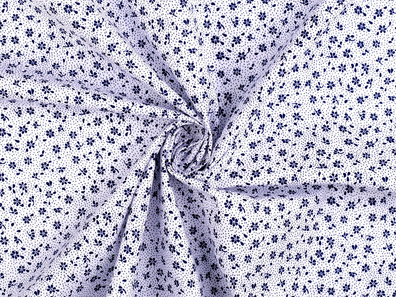Bavlněná látka / plátno drobné květy, barva 2 (22373-1) bílá modrá