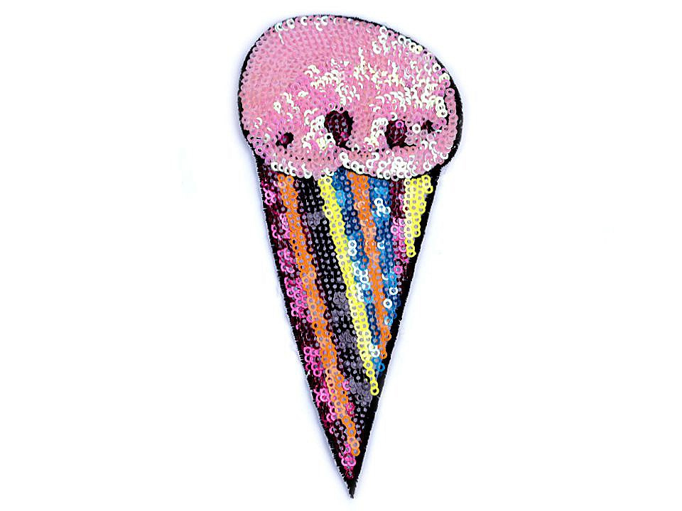 Nažehlovačka jednorožec, zmrzlina s flitry s AB efektem, barva 2 růžová sv. zmrzlina