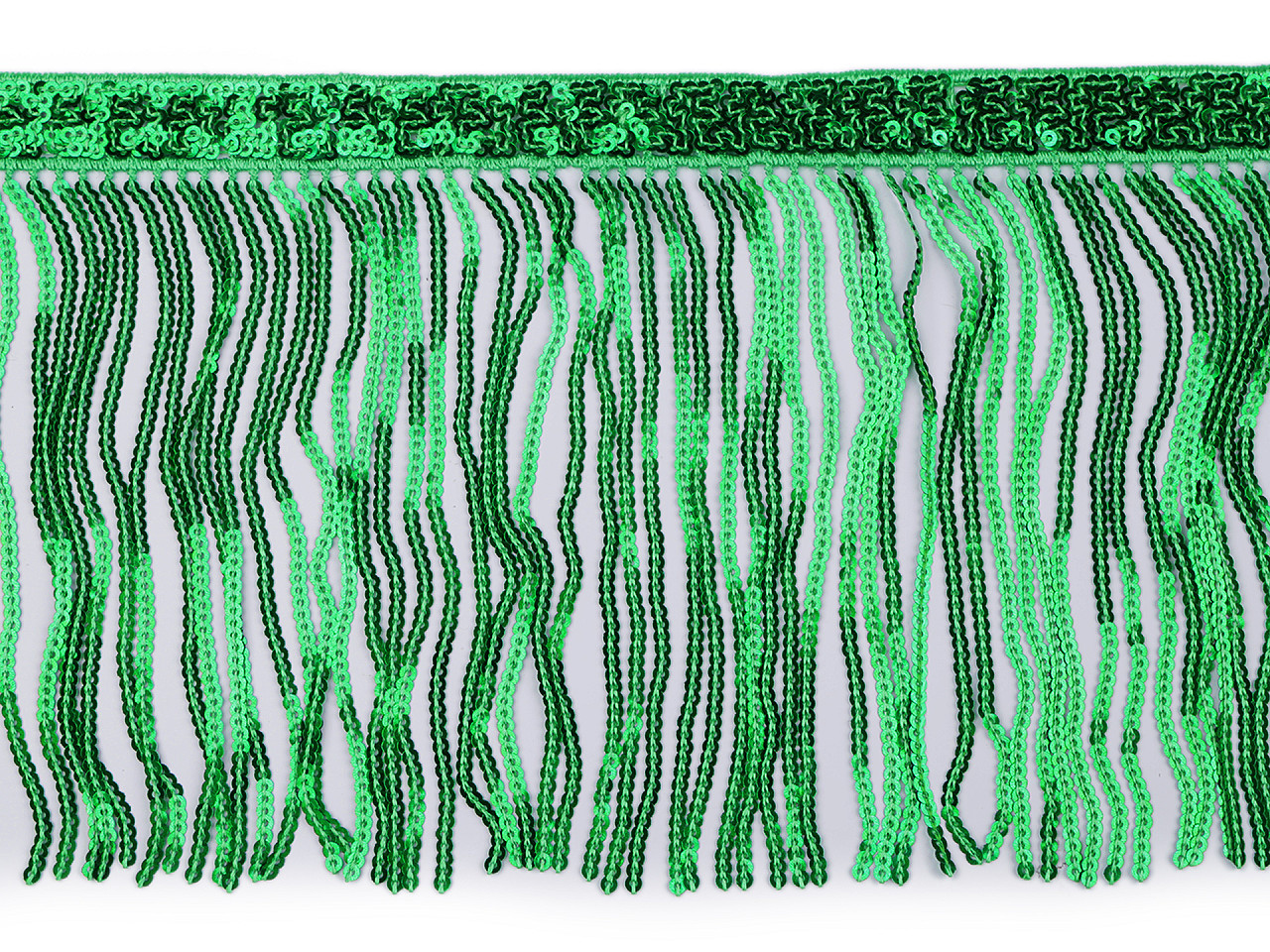 Flitrové třásně / prýmek šíře 15 cm, barva 4 zelená pastelová