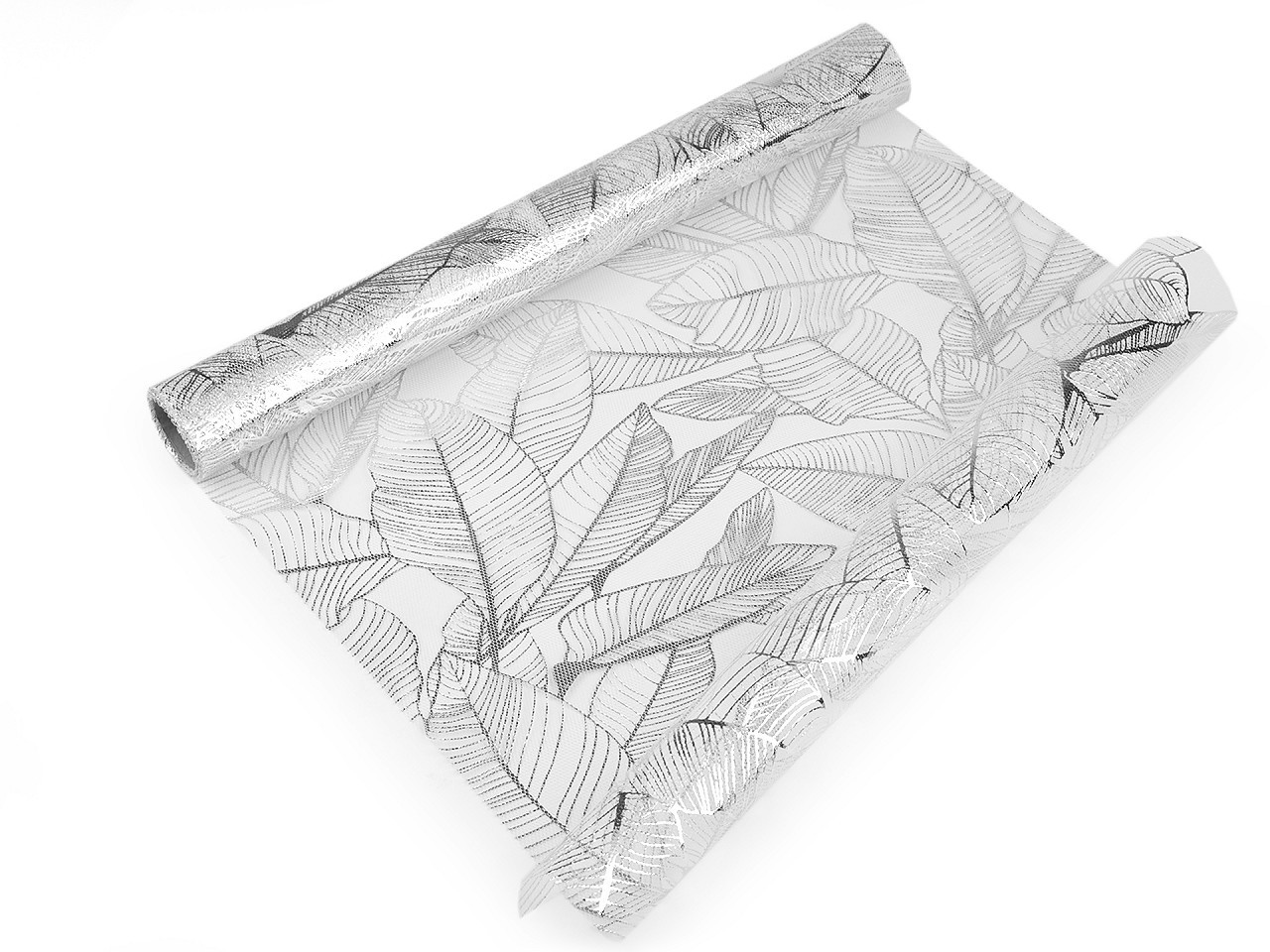 Tyl dekorační metalické listy šíře 48 cm, barva 1 stříbrná