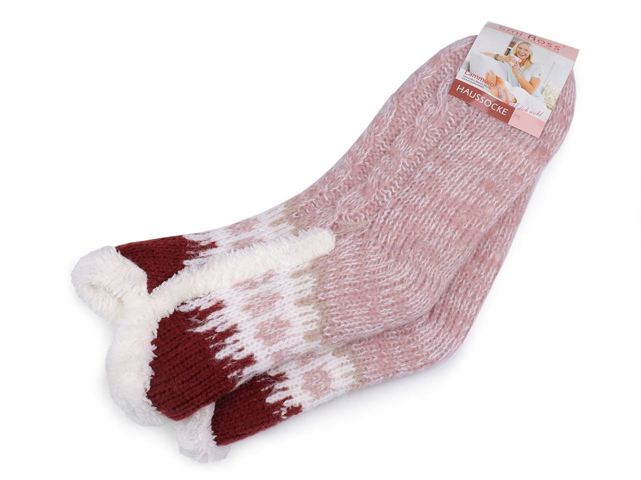 Ponožky zimní s kožíškem a protiskluzem Emi Ross, barva 14 (35-38) pudrová