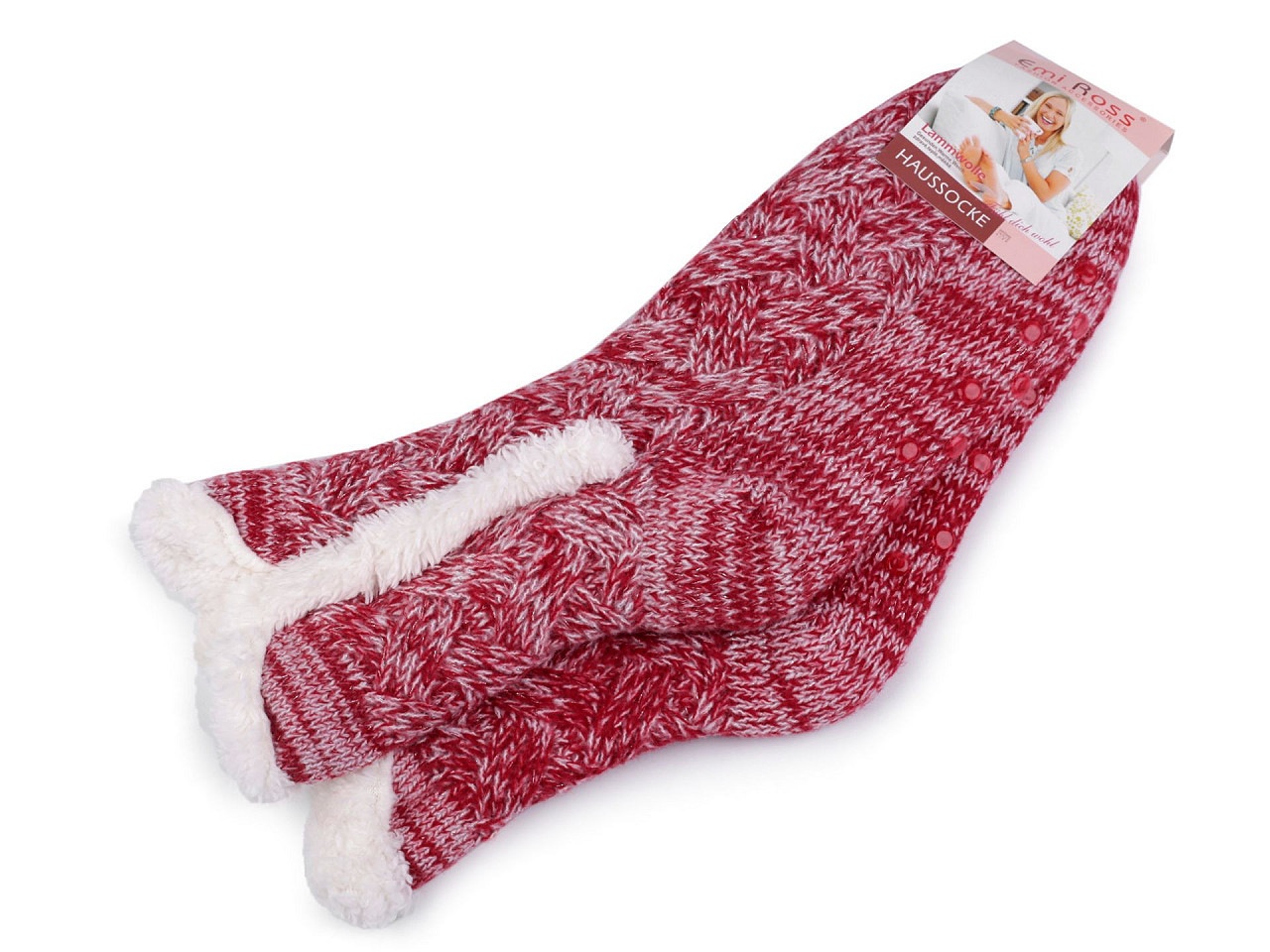 Ponožky zimní s kožíškem a protiskluzem Emi Ross, barva 10 (39-42) červená