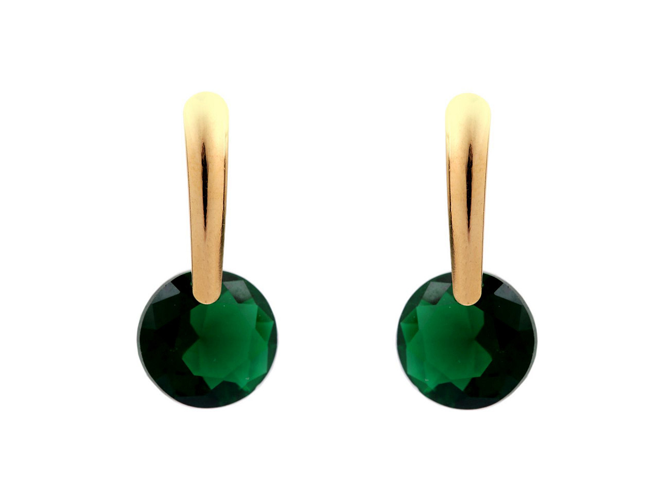 Náušnice z nerezové oceli s broušeným kamínkem, barva 4 emerald zlatá