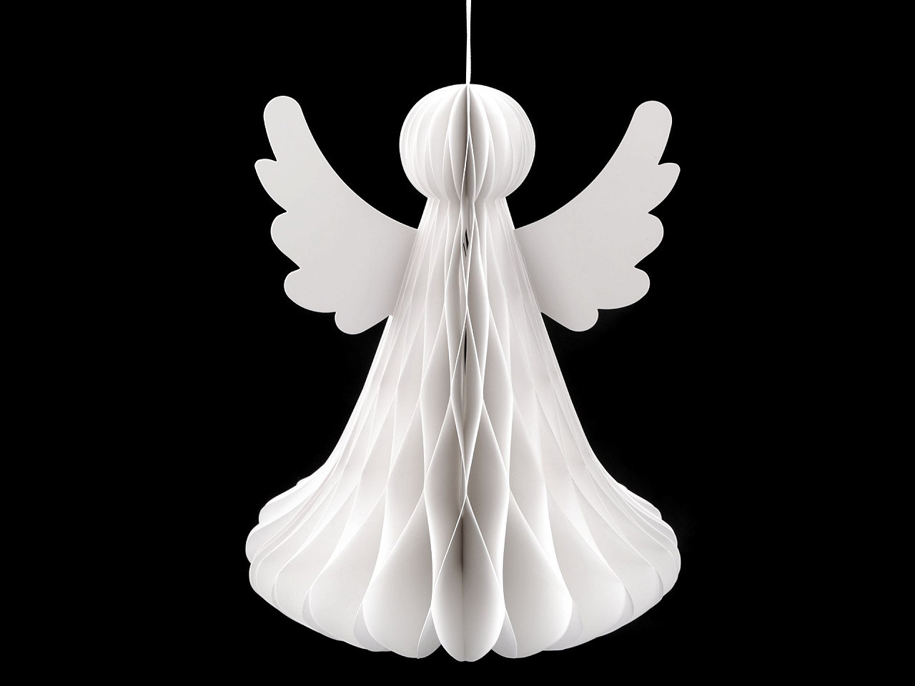 Papírový skládací anděl k zavěšení 32 cm, barva bílá