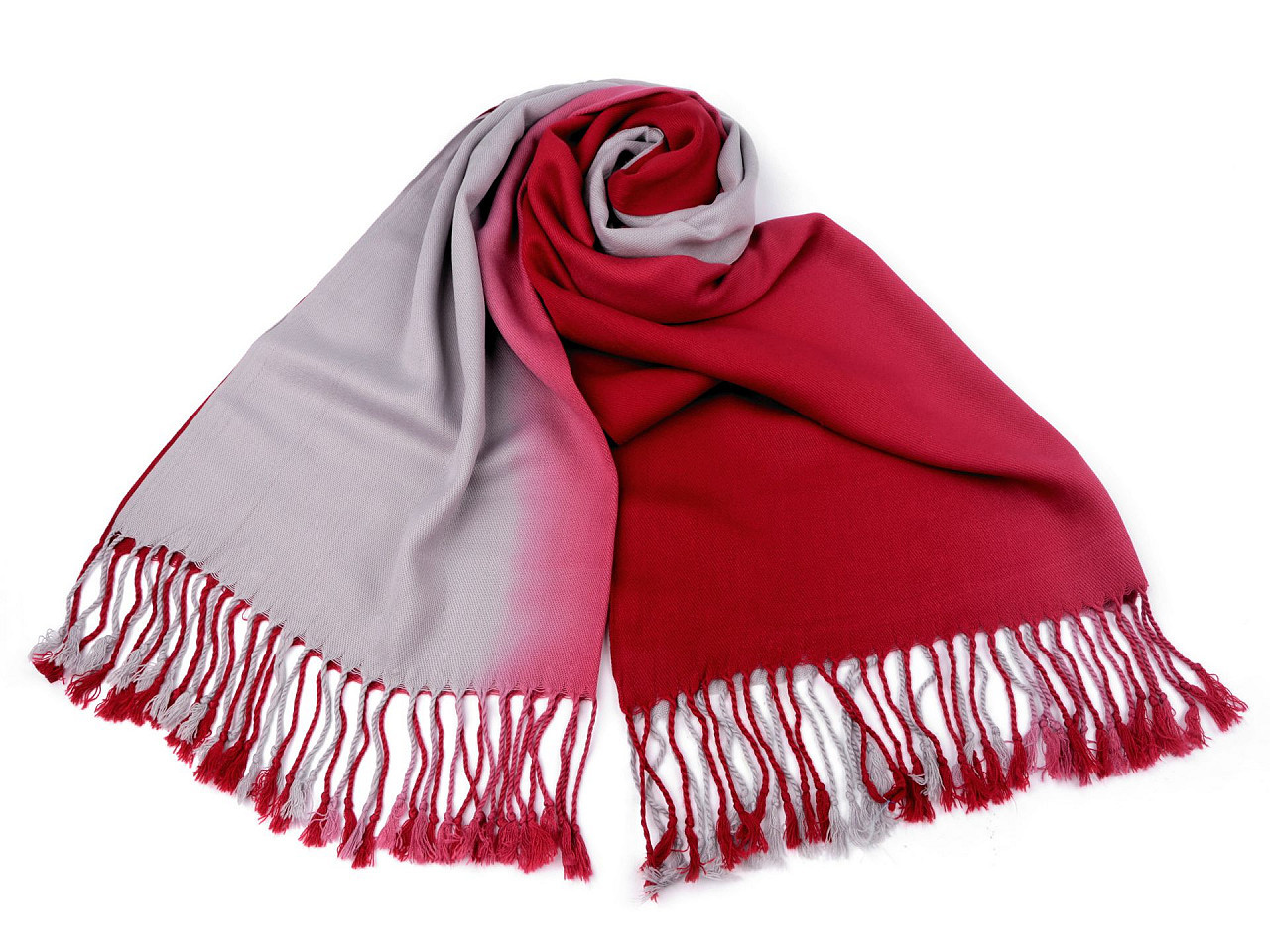 Šátek / šála ombré s třásněmi 65x180 cm, barva 16 červená šedá světlá