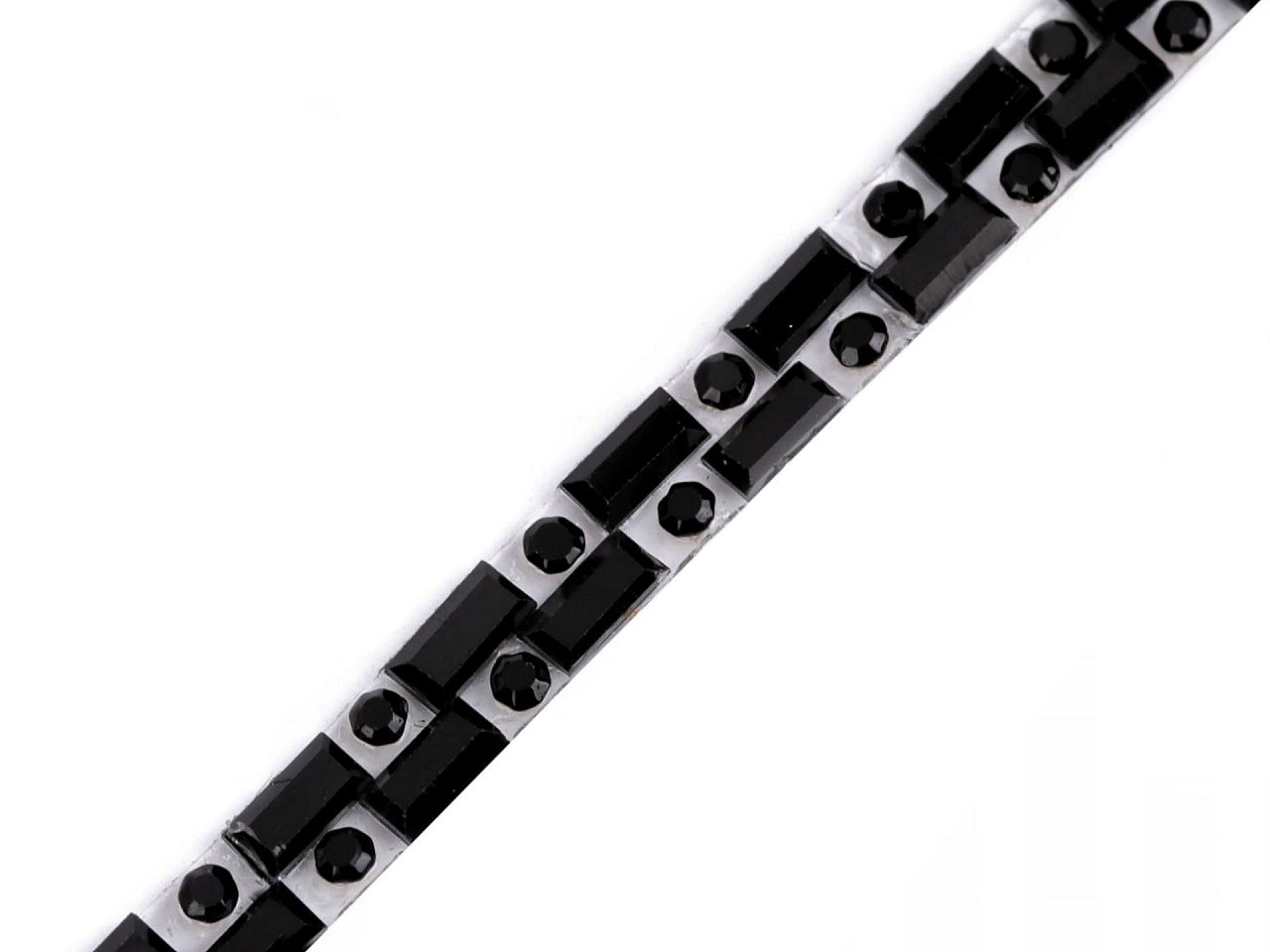 Prýmek se skleněnými broušenými kamínky šíře 5 mm nažehlovací, barva 2 černá