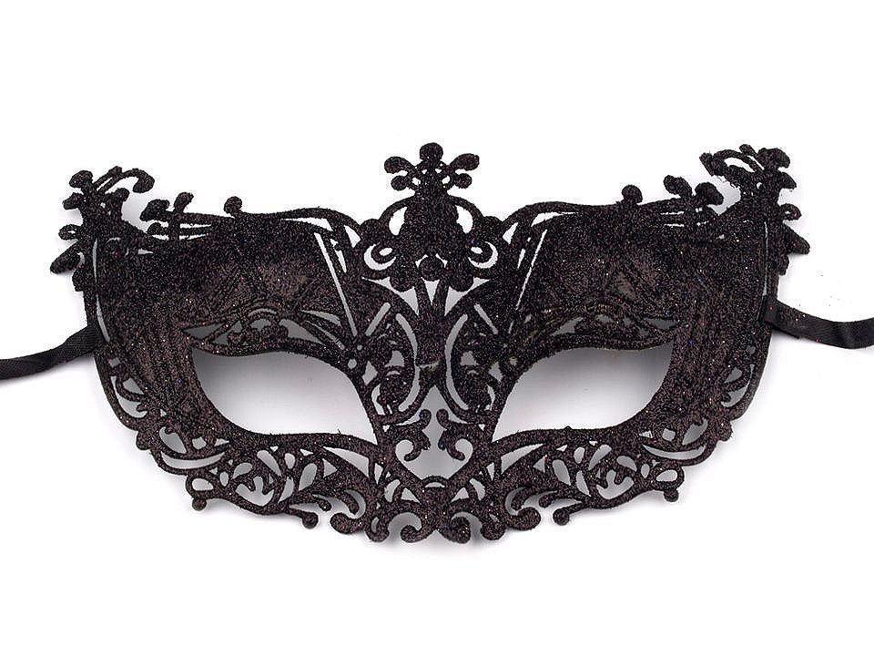 Karnevalová maska - škraboška s glitry, barva 5 černá