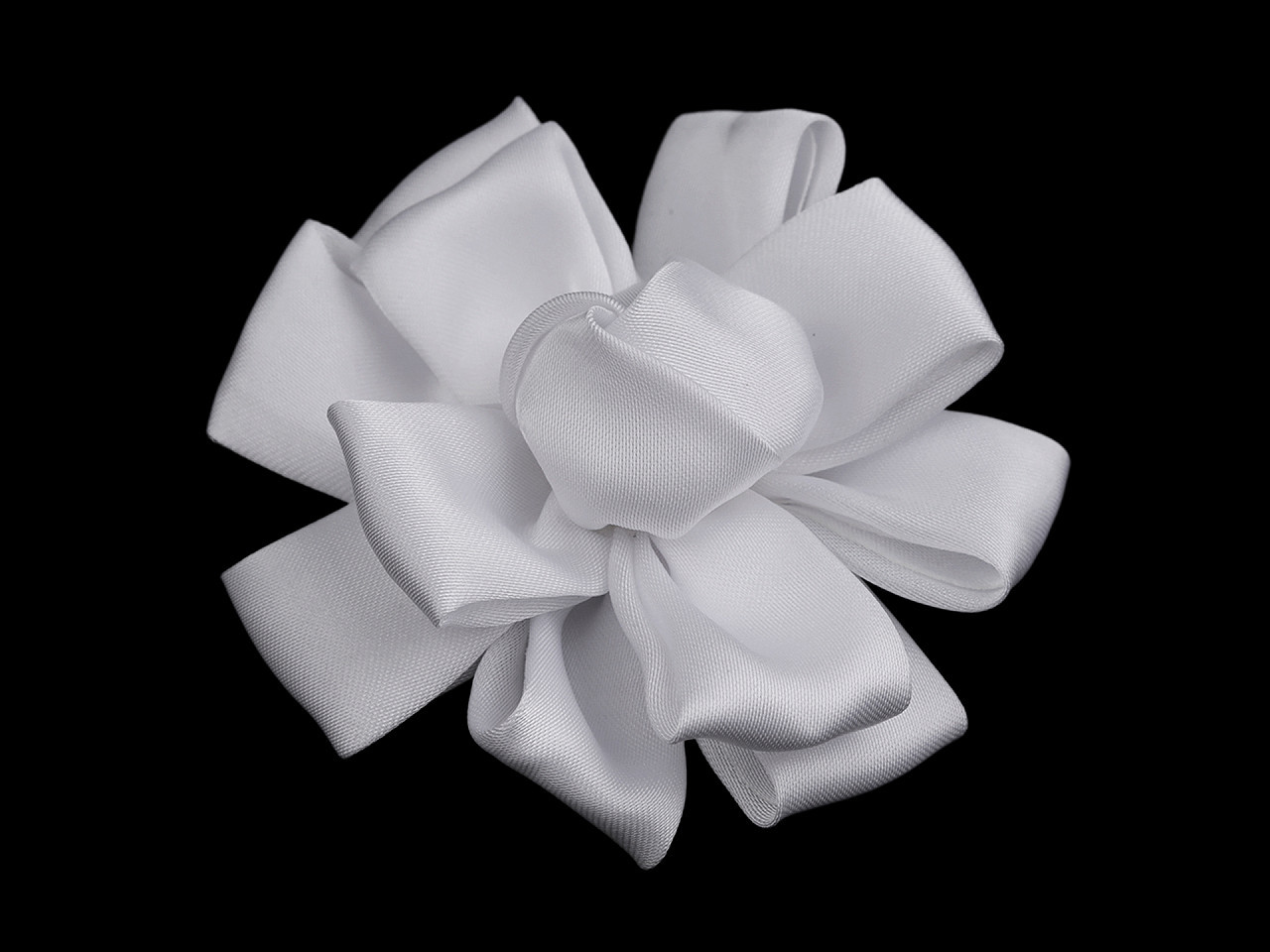 Saténový květ k našití a nalepení Ø6,5 cm, barva 1 bílá