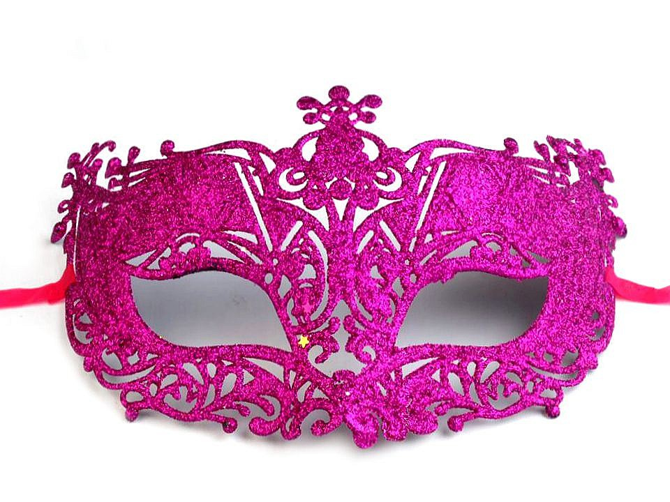 Karnevalová maska - škraboška s glitry, barva 3 fuchsiová