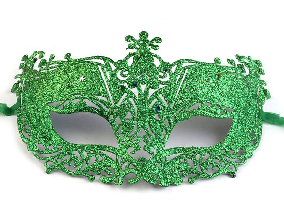 Karnevalová maska - škraboška s glitry, barva 7 zelená pastelová
