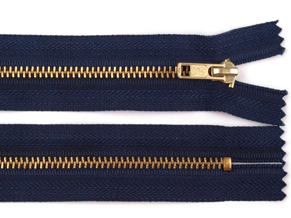 Kovový zip šíře 4 mm délka 14 cm kalhotový, barva 330 modrá tmavá