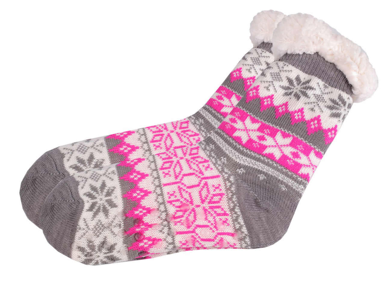 Ponožky zimní s kožíškem a protiskluzem, unisex, barva 27 (35-38) růžová