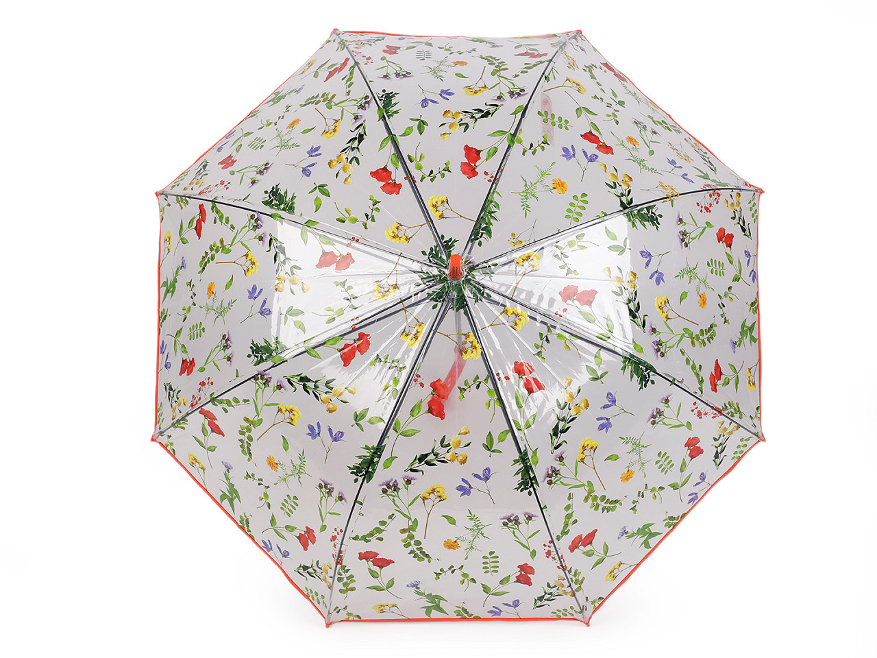 Dámský / dívčí průhledný vystřelovací deštník luční květy, barva 1 korálová