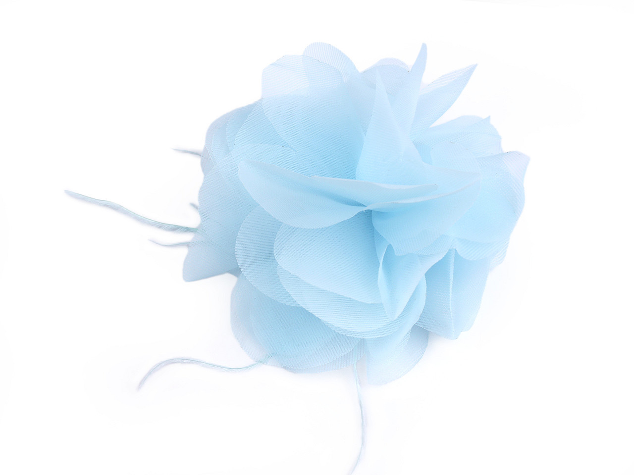 Šifónový květ s peřím k našití a nalepení Ø8-9 cm, barva 7 modrá světlá