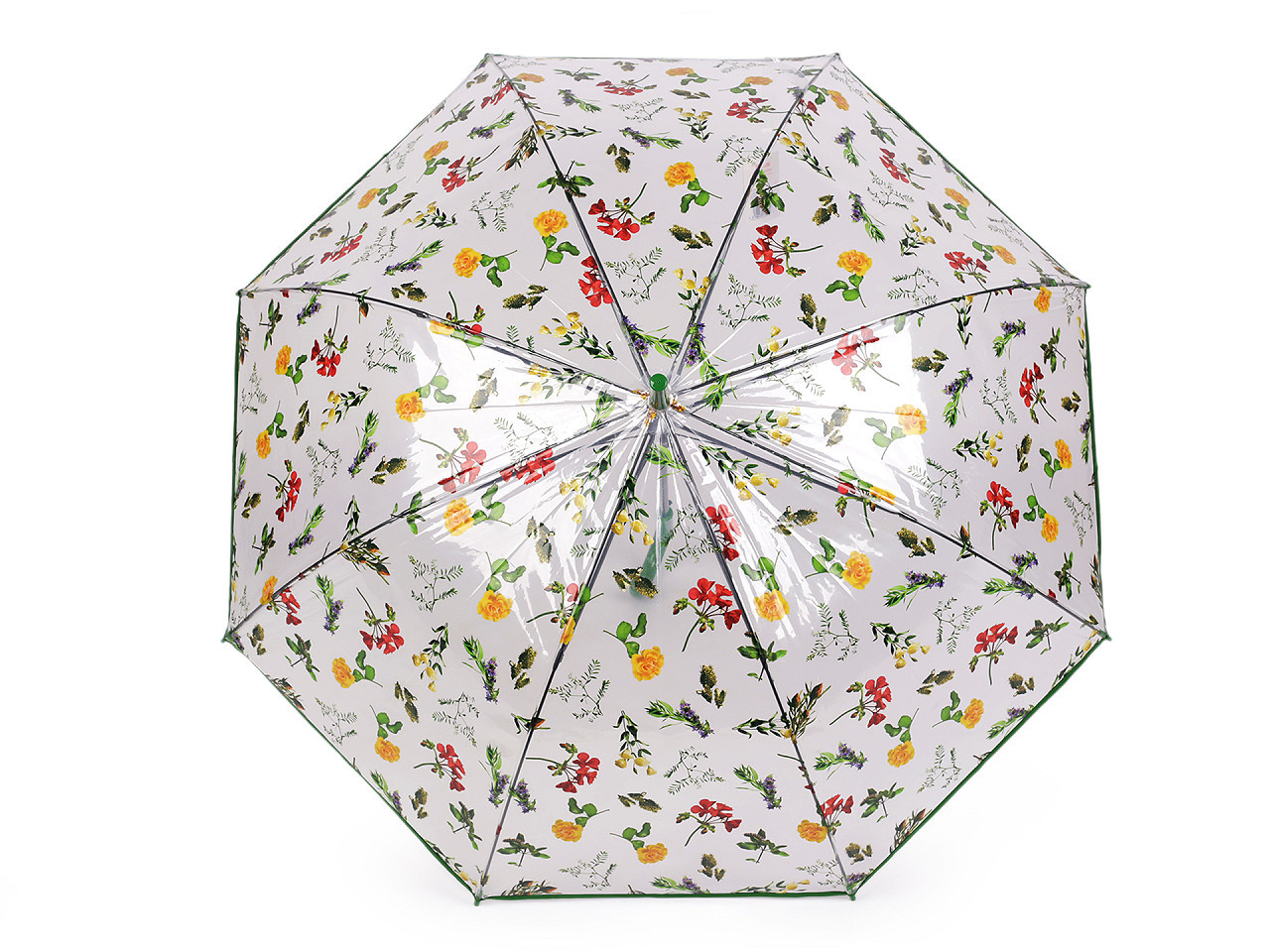 Dámský / dívčí průhledný vystřelovací deštník luční květy, barva 2 zelená