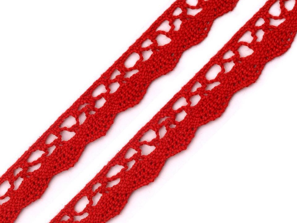 Bavlněná krajka paličkovaná šíře 15 mm, barva 3 červená