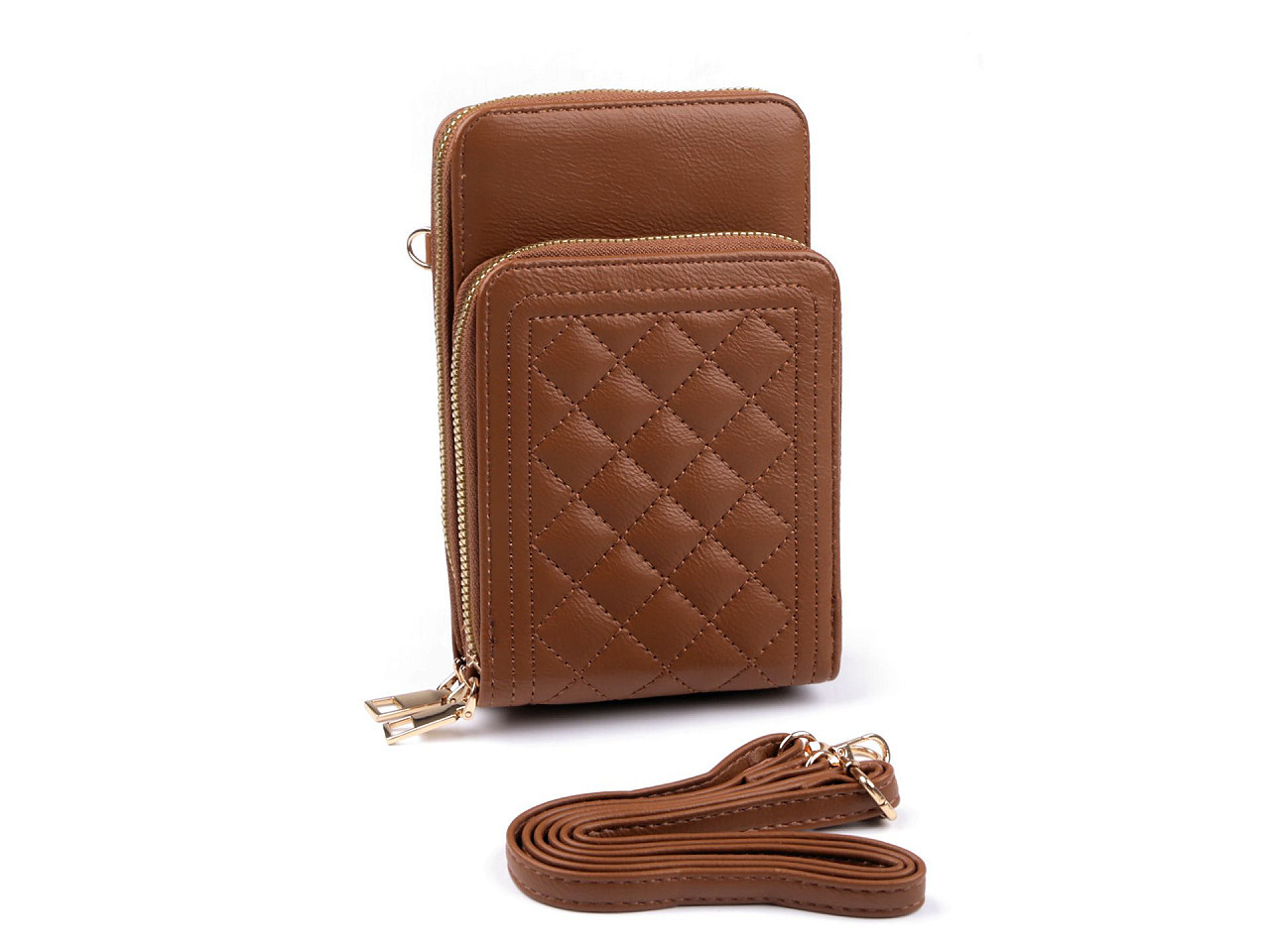 Peněženka s kapsou na mobil přes rameno Crossbody 11x18 cm, barva 10 hnědá koňak