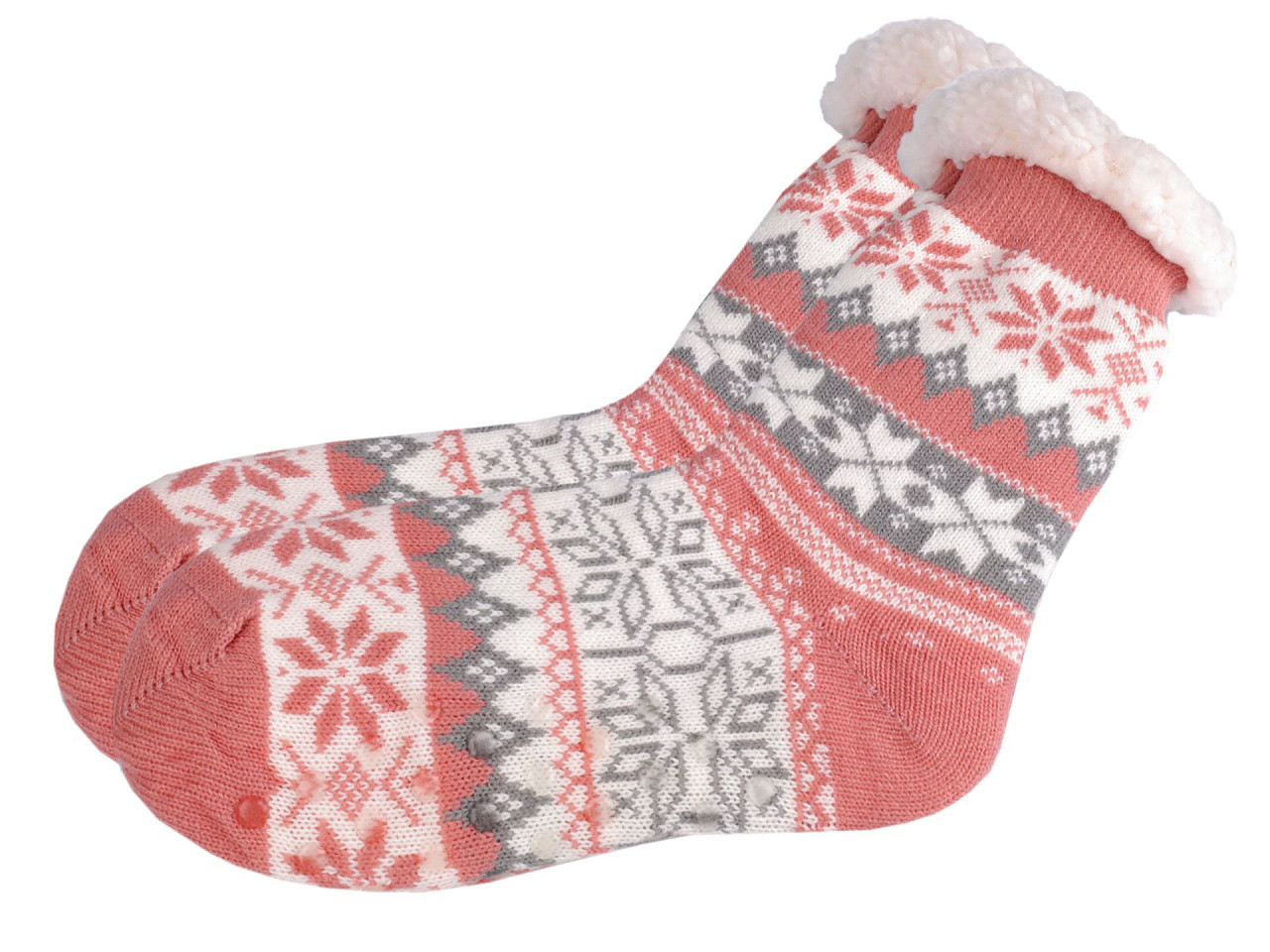 Ponožky zimní s kožíškem a protiskluzem, unisex, barva 42 (35-38) pudrová