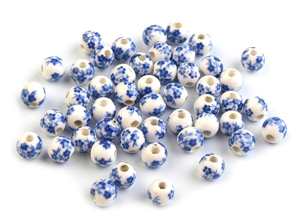 Porcelánové korálky s květy Ø6 mm, barva 11 modrá safírová