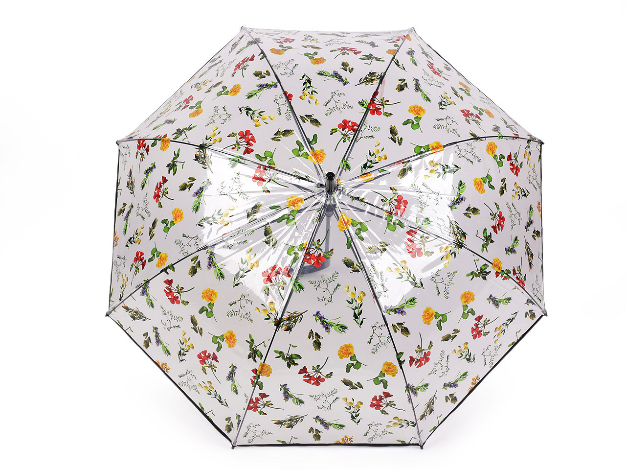 Dámský / dívčí průhledný vystřelovací deštník luční květy, barva 4 černá
