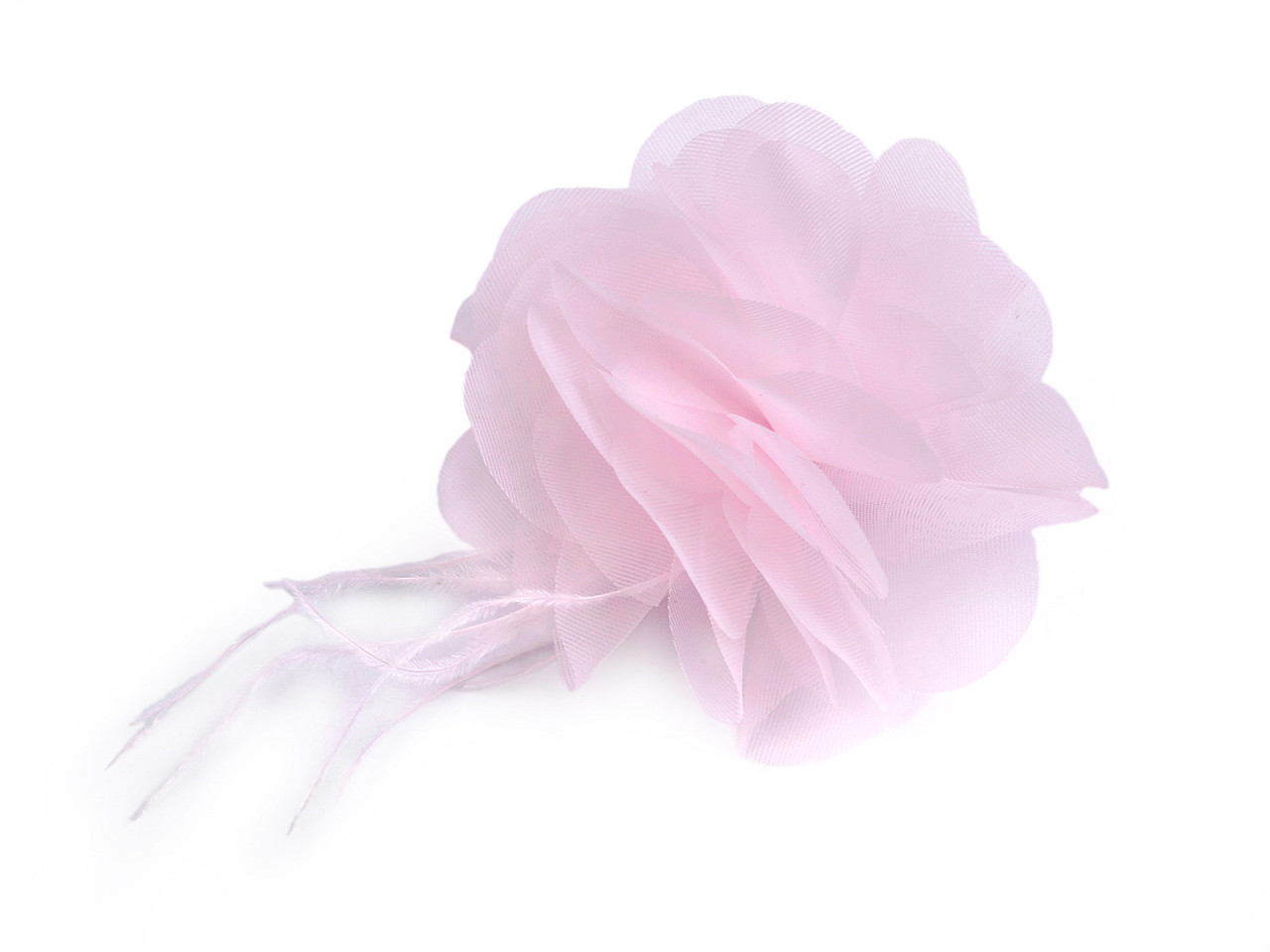 Šifónový květ s peřím k našití a nalepení Ø8-9 cm, barva 6 růžová sv.