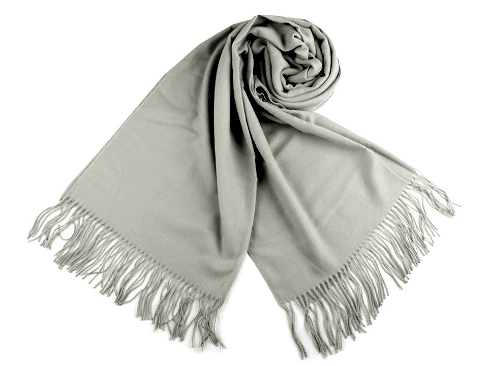 Šátek / šála typu pashmina s třásněmi 65x180 cm, barva 20 (7a) šedá světlá