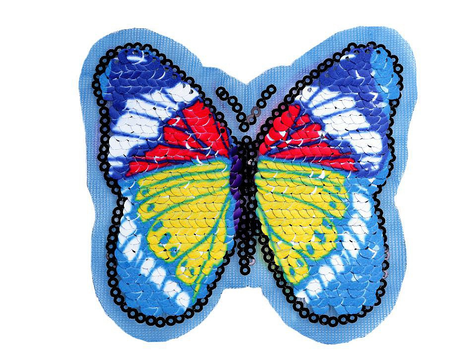 Aplikace motýl s oboustrannými flitry, barva 3 modrá sytá