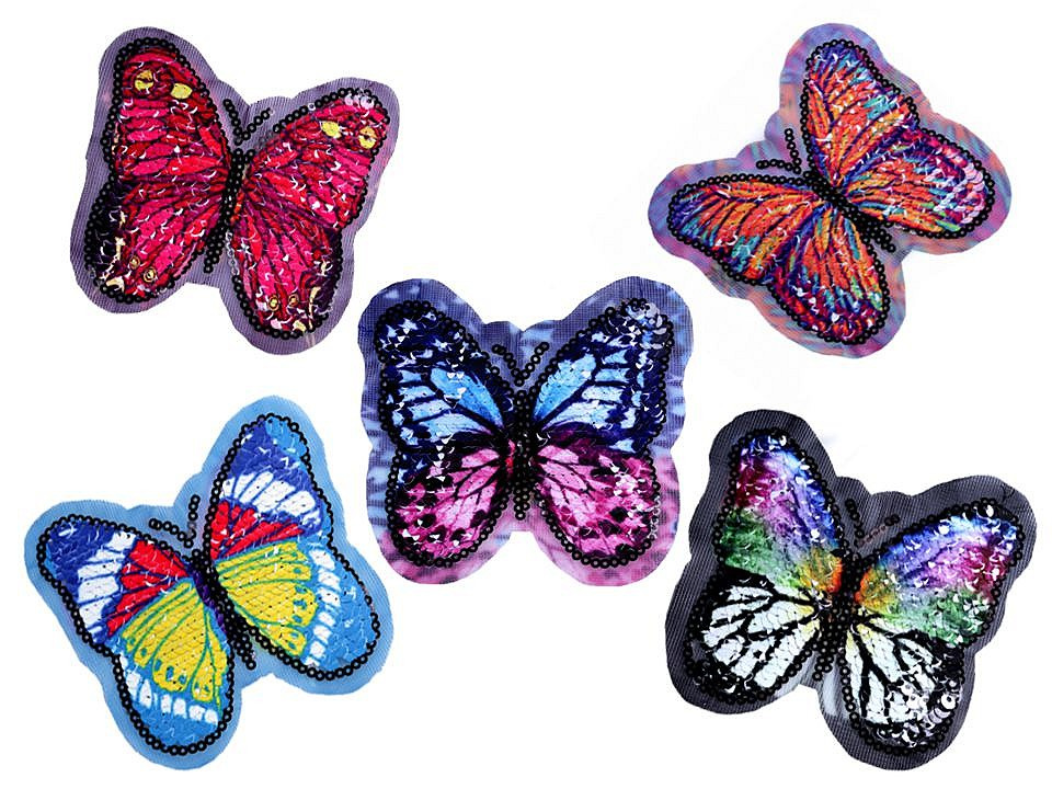 Aplikace motýl s oboustrannými flitry, barva mix variant