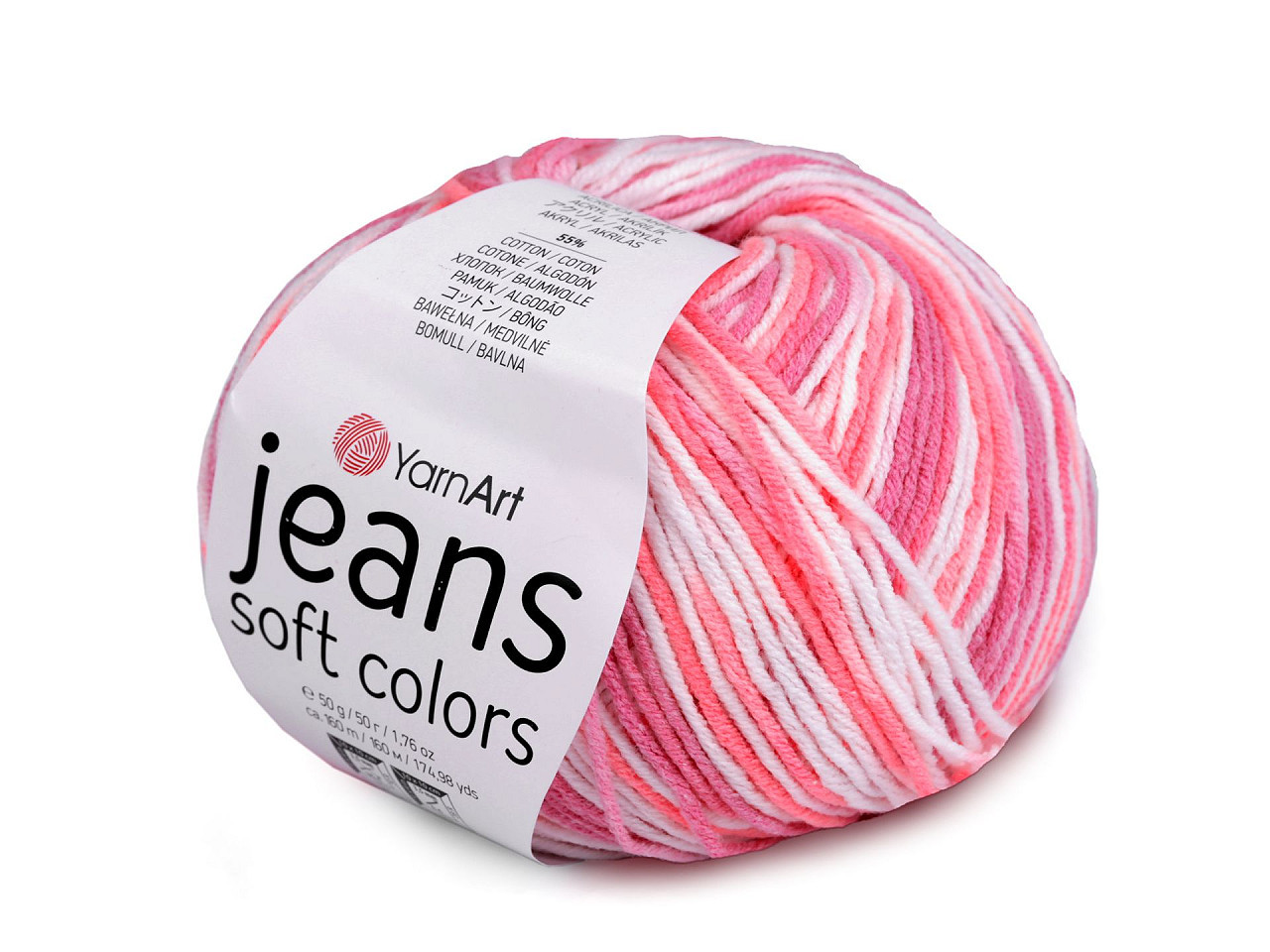 Pletací příze Jeans Soft Color 50 g, barva 3 (6206) růžová