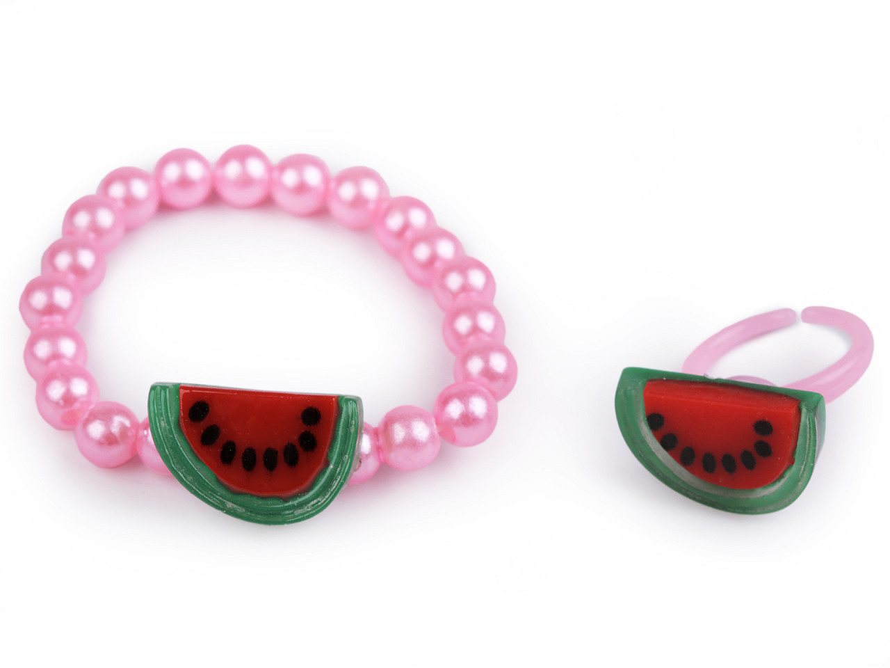 Dětský náramek a prstýnek sada, barva 4 růžová sv. meloun