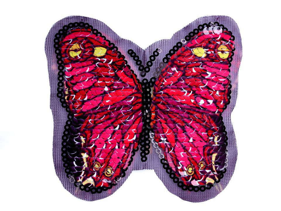 Aplikace motýl s oboustrannými flitry, barva 2 růžová tmavá