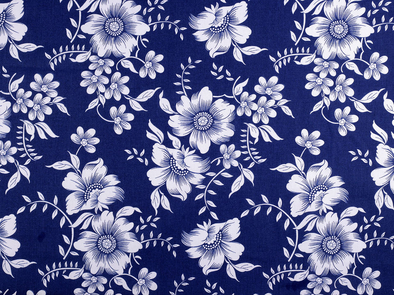 Bavlněná látka / plátno modrotisk květy, barva 2 (22220-1) modrá tmavá