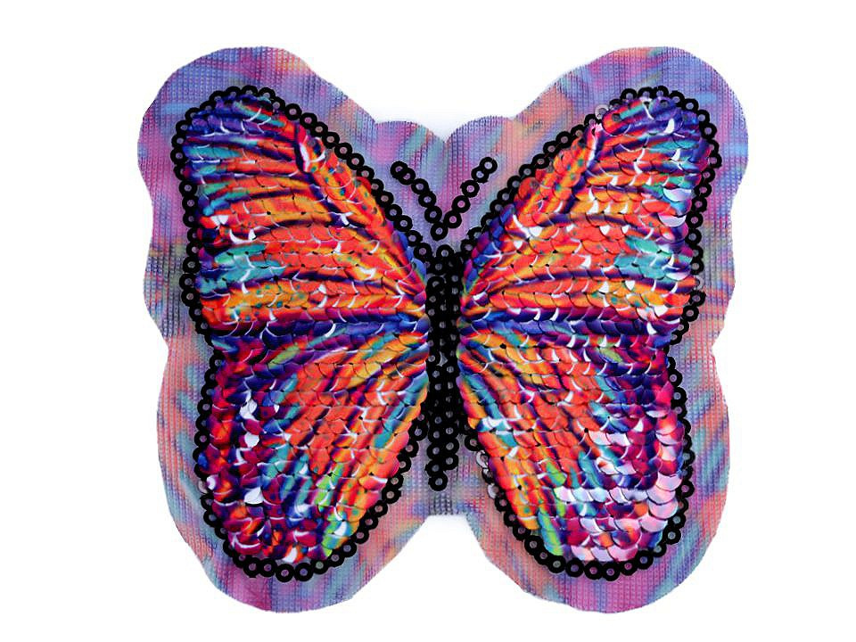 Aplikace motýl s oboustrannými flitry, barva 1 oranžová