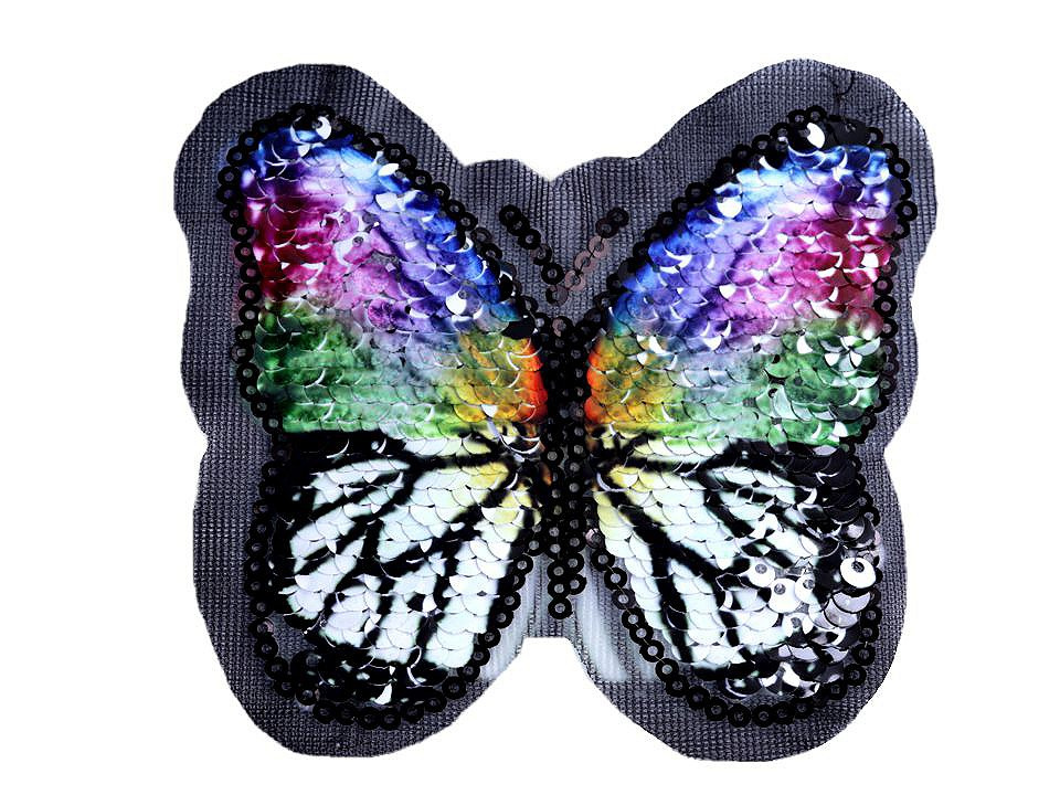 Aplikace motýl s oboustrannými flitry, barva 5 černá multikolor