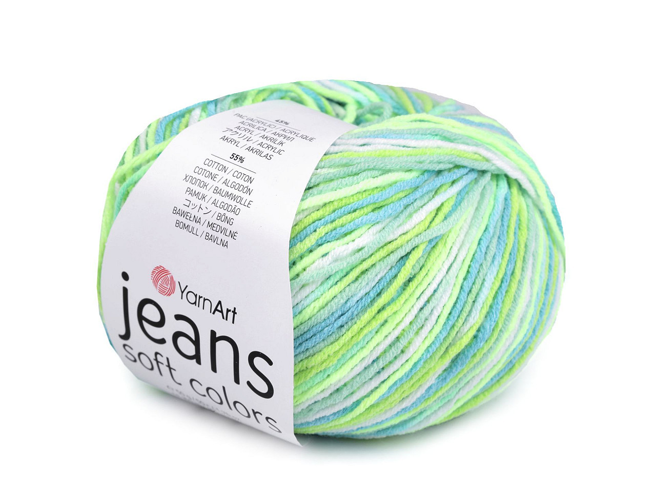 Pletací příze Jeans Soft Color 50 g, barva 7 (6211) zelená sv.