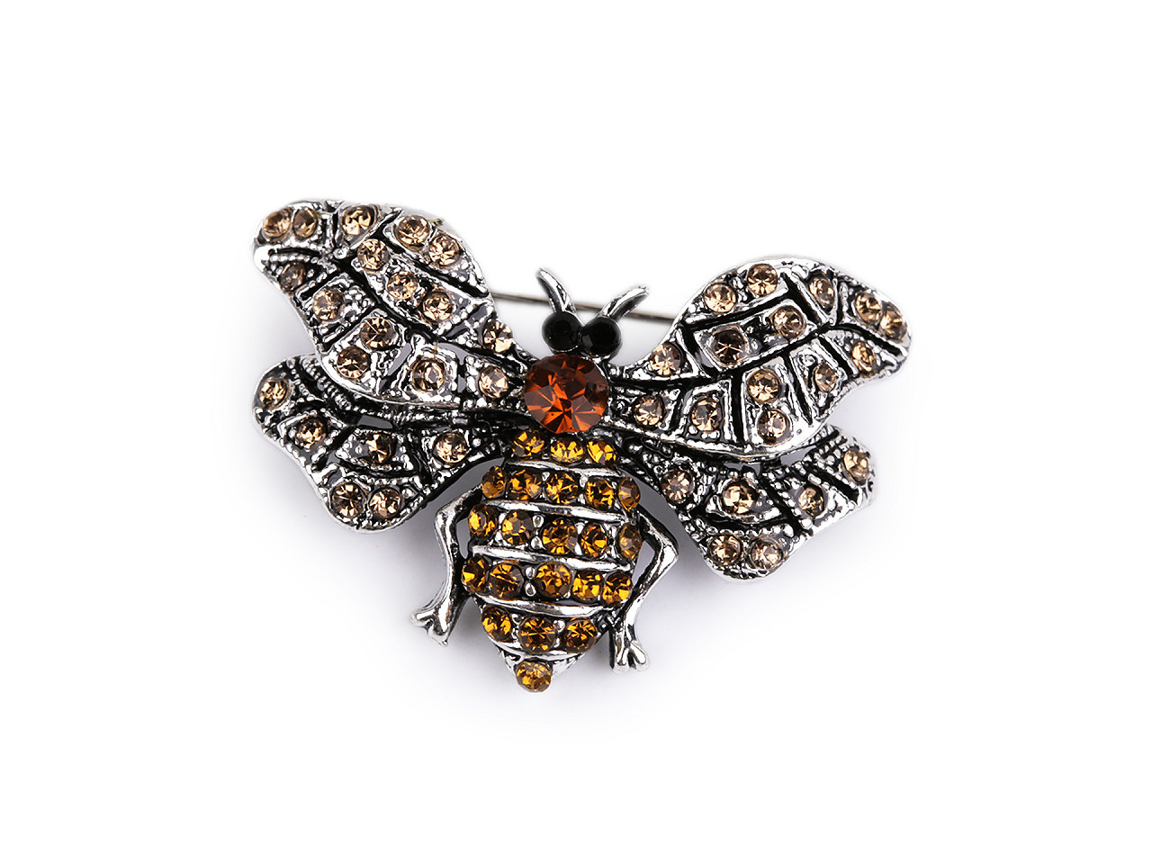 Brož s broušenými kamínky včela, barva 1 platina