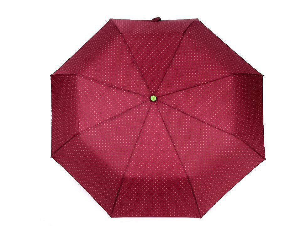 Dámský skládací vystřelovací deštník s puntíky, barva 1 bordó sv.