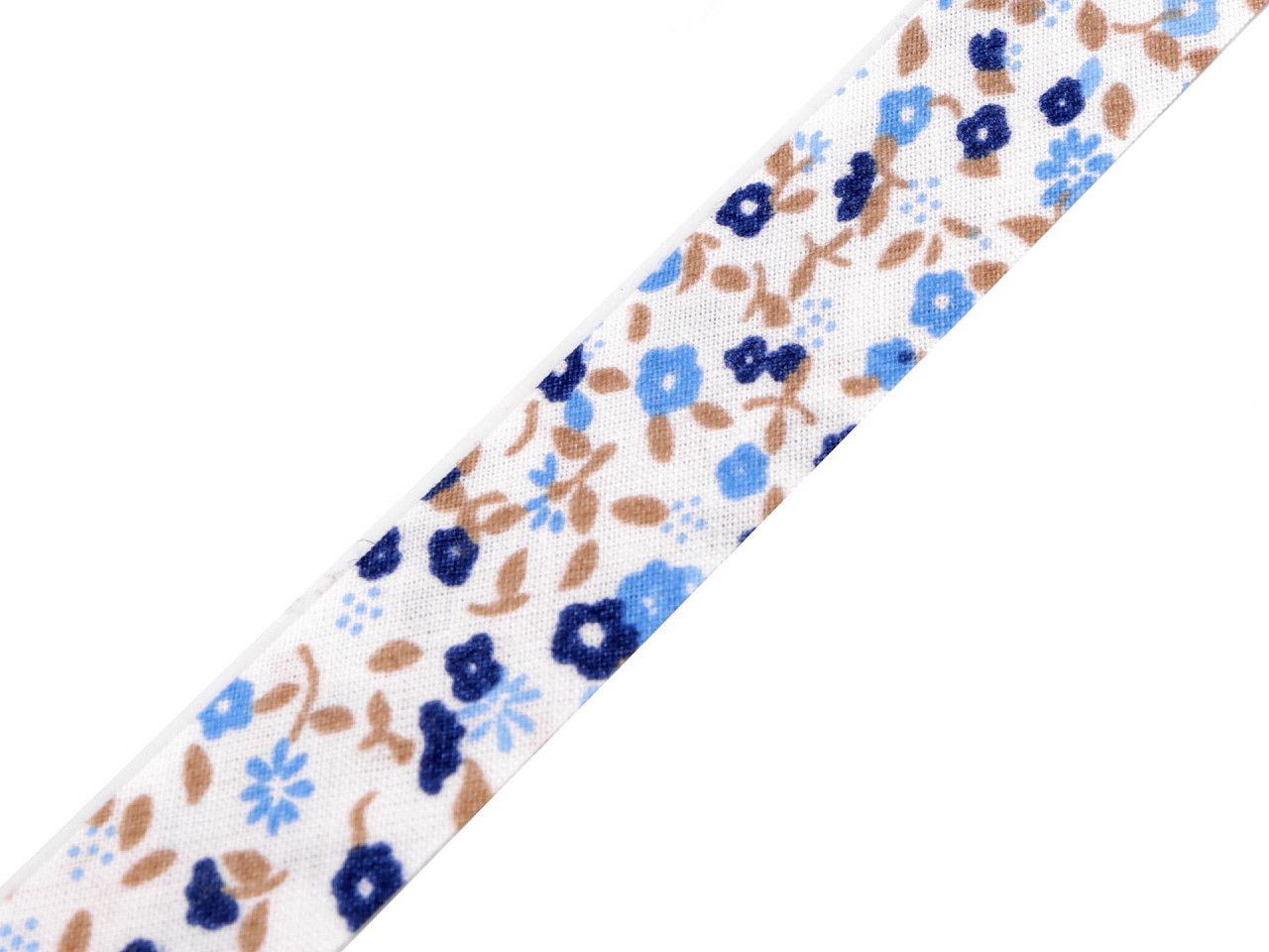 Šikmý proužek bavlněný vzorovaný šíře 20 mm zažehlený, barva 920109//2 modrá světlá květy