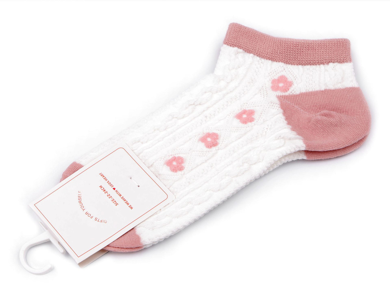 Dámské / dívčí bavlněné ponožky kotníkové, barva 3 pudrová květy