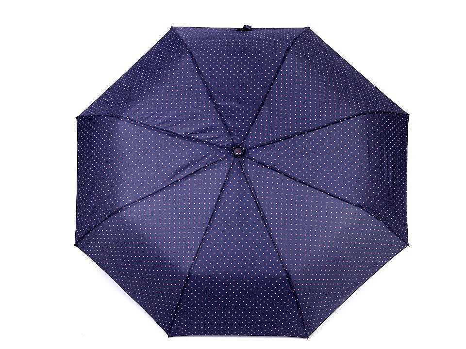 Dámský skládací vystřelovací deštník s puntíky, barva 2 modrá tmavá