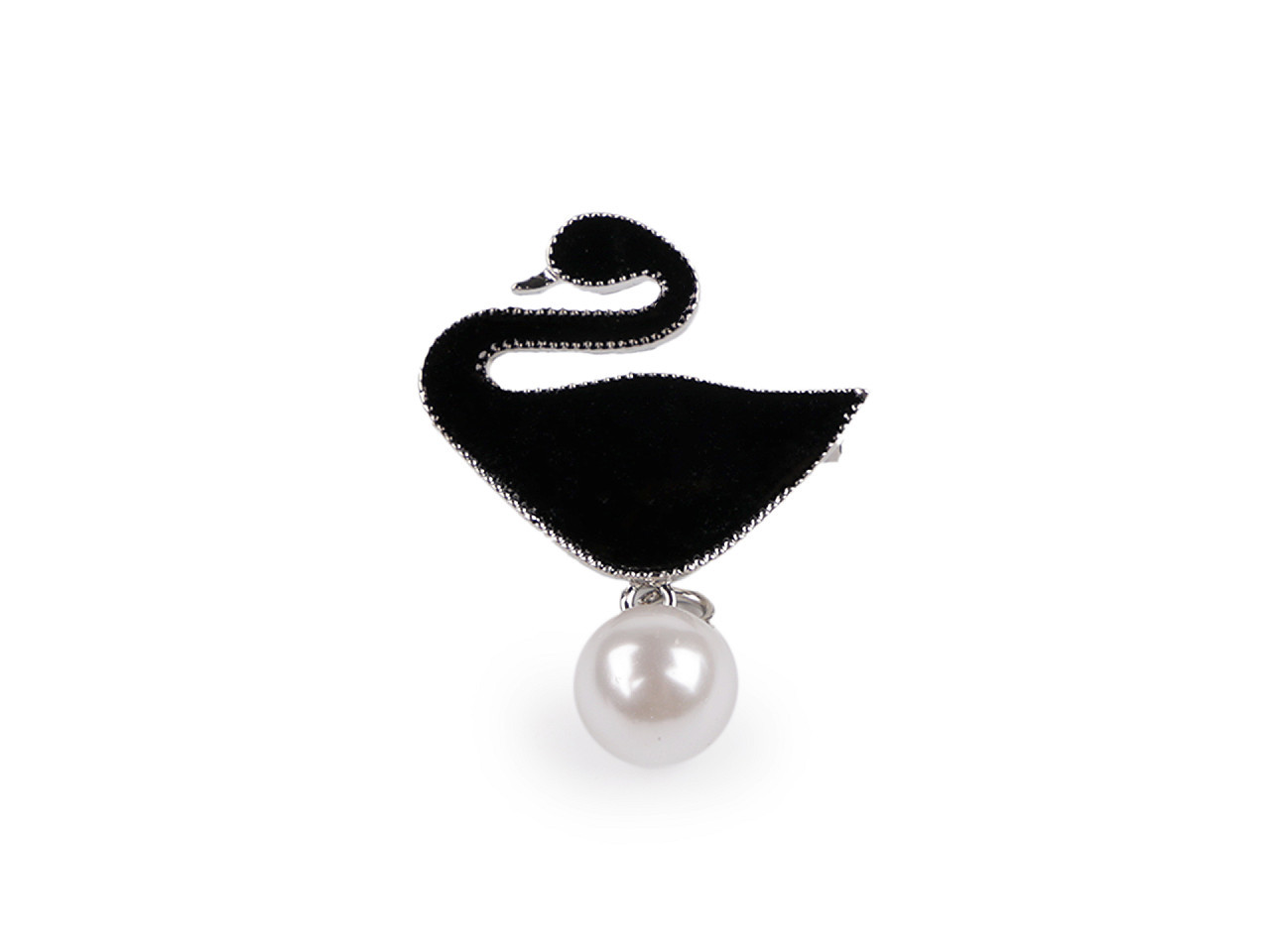 Brož s perlou labuť, barva 2 černá platina