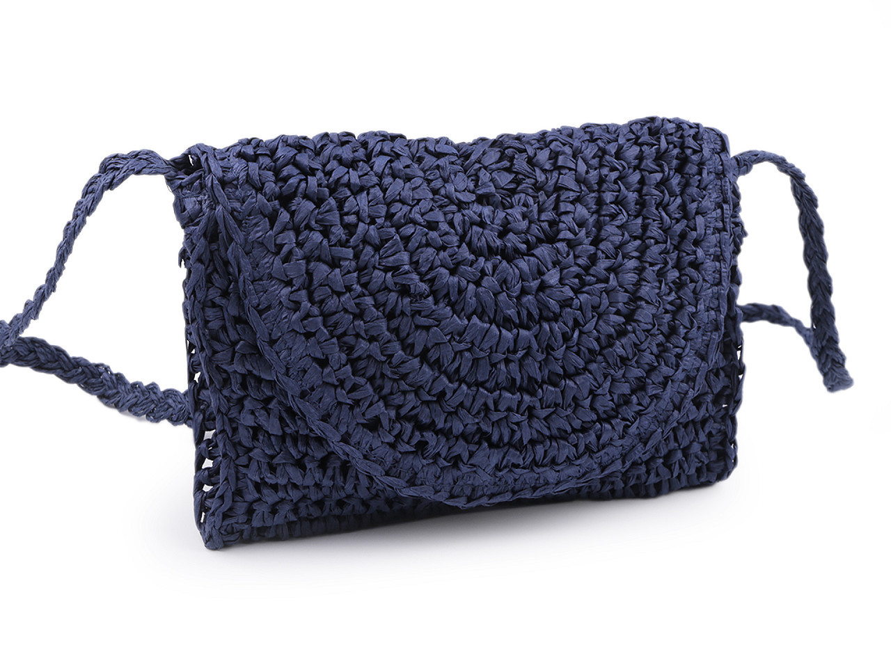 Háčkovaná kabelka z rafie - lýka crossbody 16x21 cm, barva 3 modrá tmavá