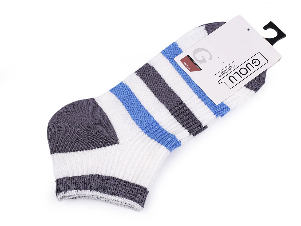 Pánské / chlapecké bavlněné ponožky kotníkové, barva 10 bílo-modrá šedá