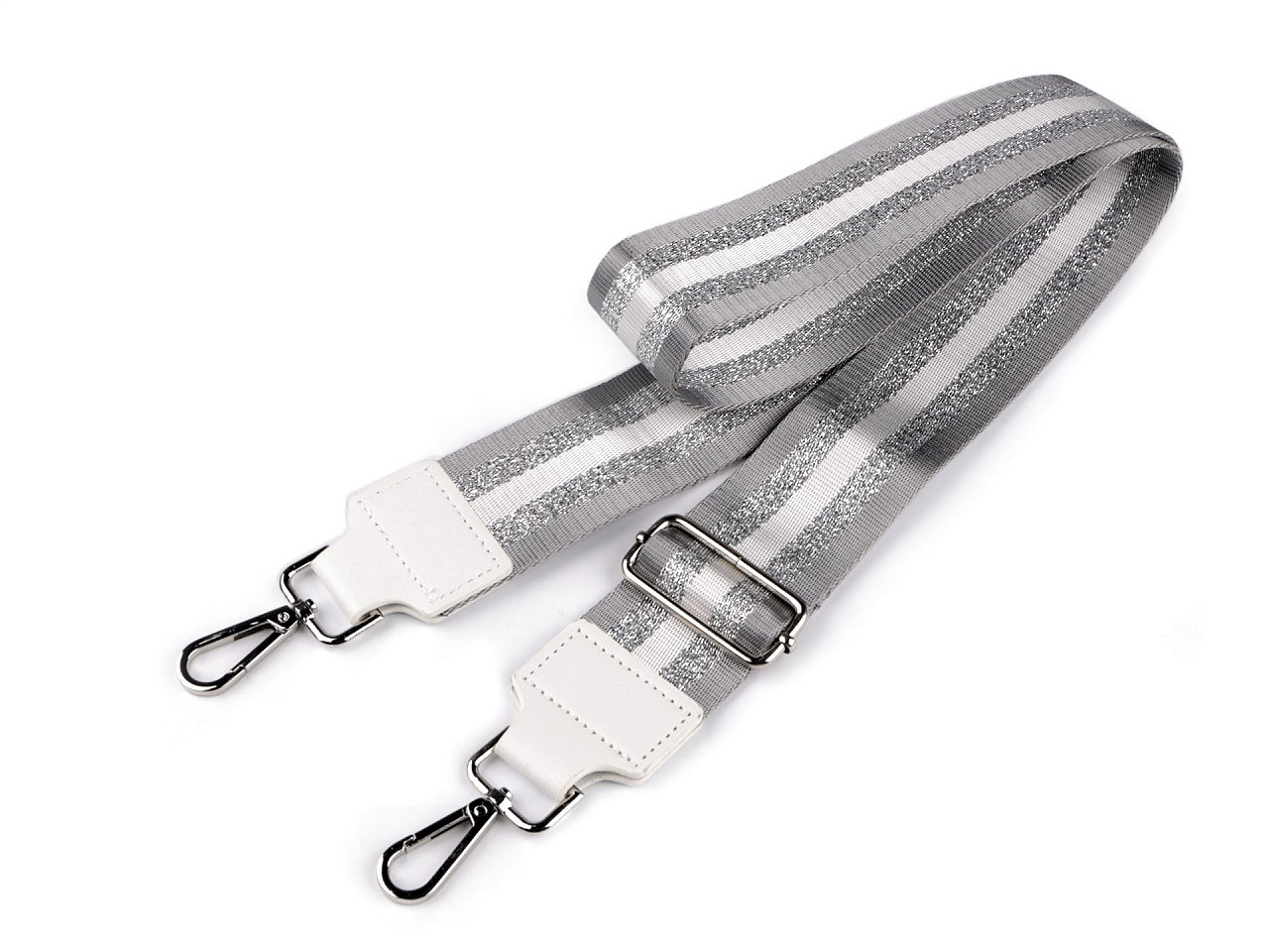 Textilní ucho / popruh na tašku s karabinami šíře 5 cm, barva 7 šedá světlá stříbrná