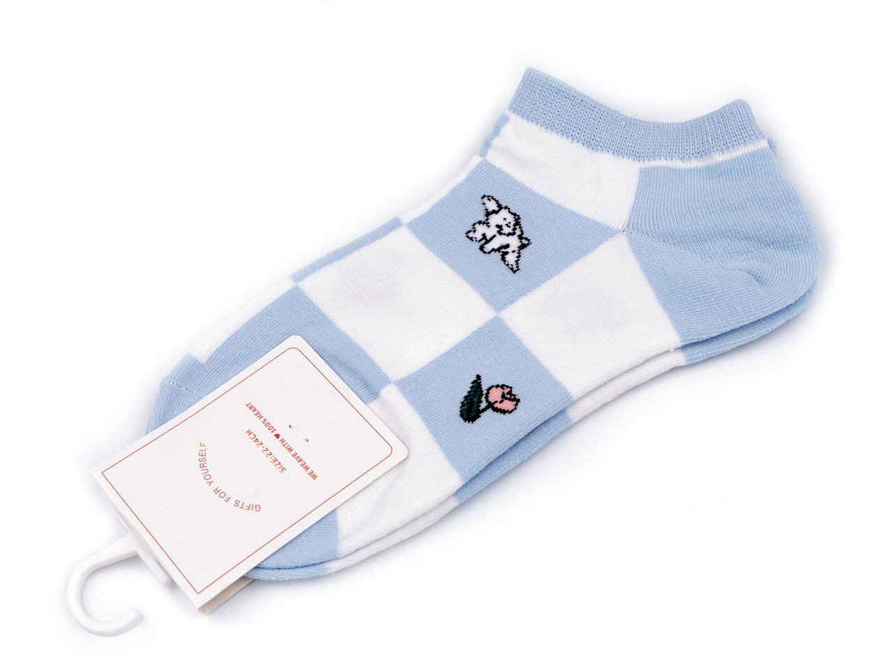 Dámské / dívčí bavlněné ponožky kotníkové, barva 6 modrá světlá kostky