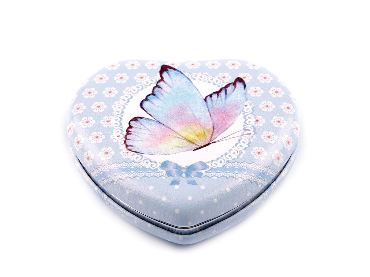 Kosmetické zrcátko srdce s motýlem, barva 6 modrá světlá