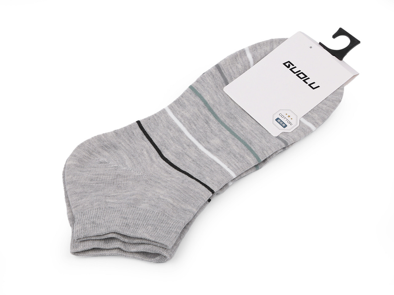 Pánské / chlapecké bavlněné ponožky kotníkové, barva 7 šedá světlá proužky
