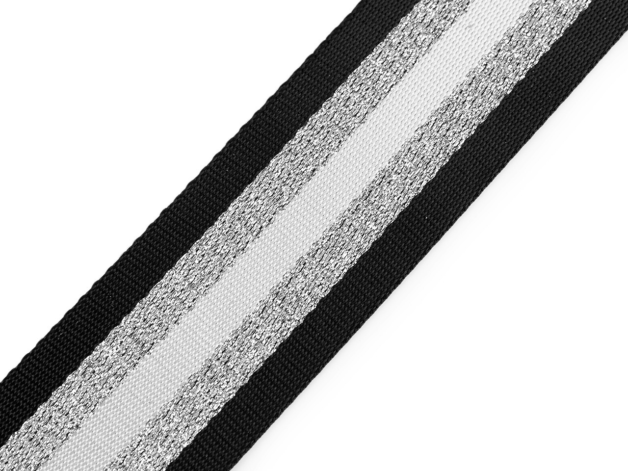 Hladký oboustranný popruh s lurexem šíře 50 mm, barva 5 černá stříbrná